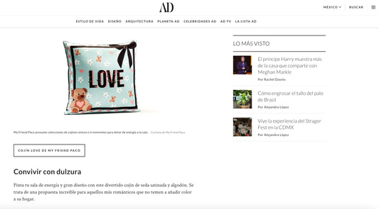 LOVE silk cushion at Architectural Digest Spain designer cushions, silk scarfs, rugs and bags - My Friend Paco