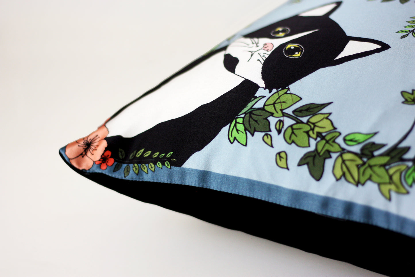CLEO Cat blue silk cushion designer cushions, silk scarfs, rugs and bags - My Friend Paco