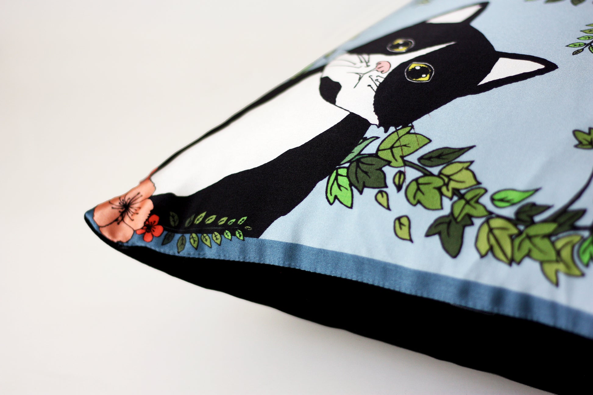 CLEO Cat blue silk cushion designer cushions, silk scarfs, rugs and bags - My Friend Paco