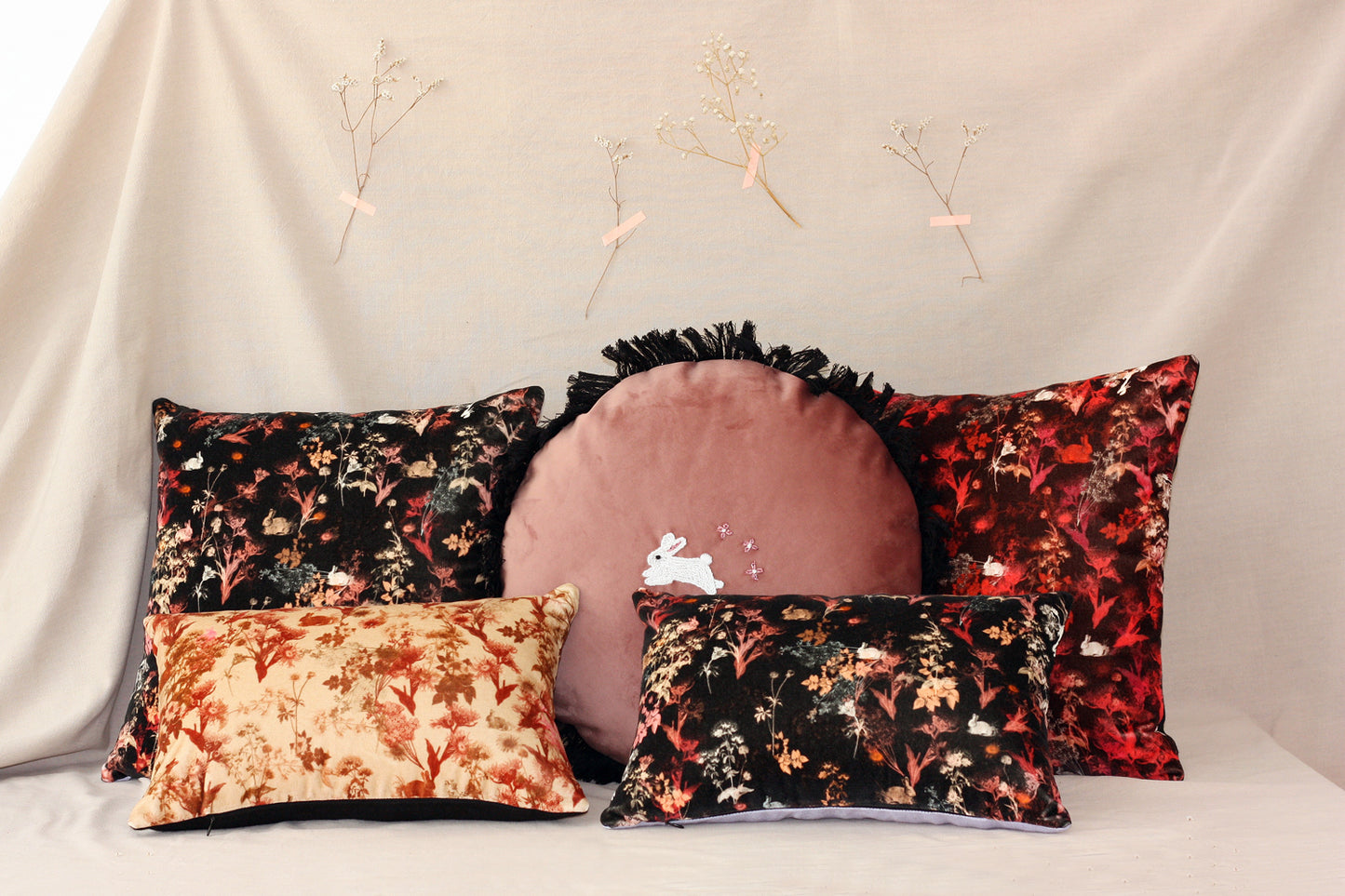 MAGICAL BUNNY II beige velvet cushion designer cushions, silk scarfs, rugs and bags - My Friend Paco