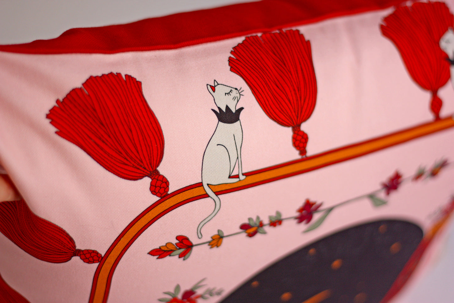ode to the moon feminine, mystical, spiritual pink and red decorative cushion
