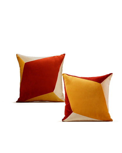 Yellow and red Geometric Luxury Velvet Pillow in cotton velvet by My Friend Paco home furnishings for decoration and interior design