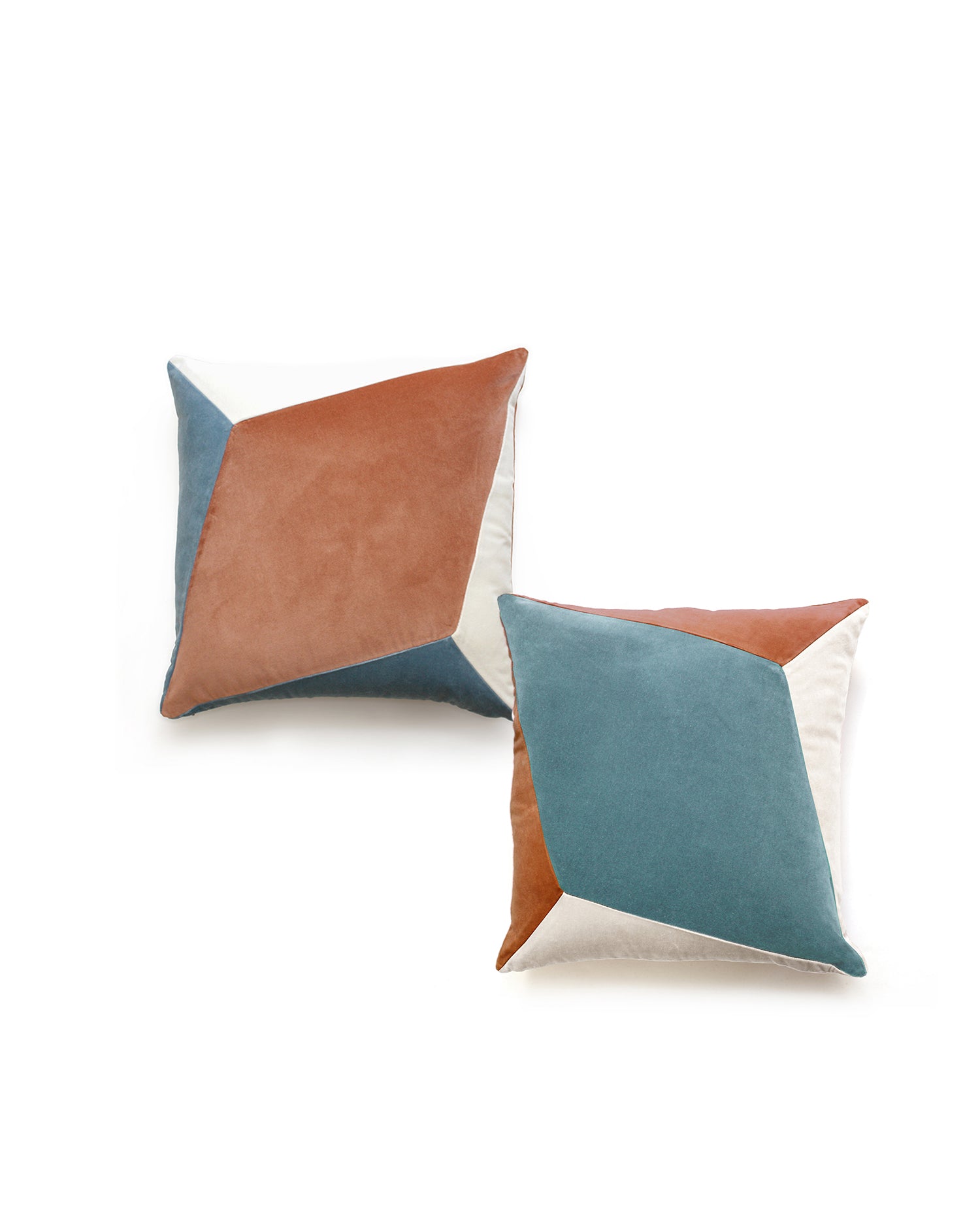 Brown and blue Geometric Luxury Velvet Pillow in cotton velvet by My Friend Paco home furnishings for decoration and interior design