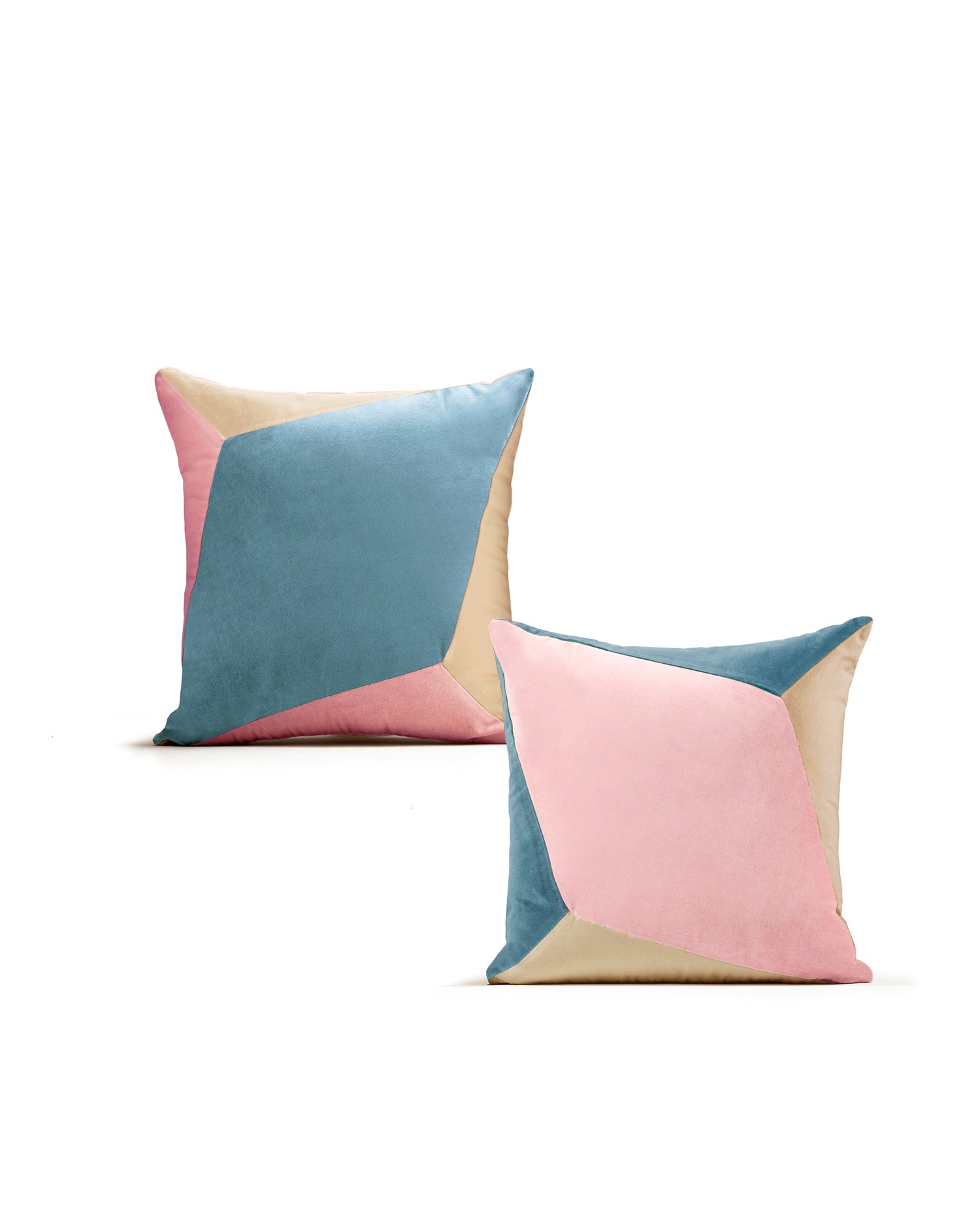 Pink and Blue Geometric Luxury Velvet Pillow in cotton velvet by My Friend Paco home furnishings for decoration and interior design