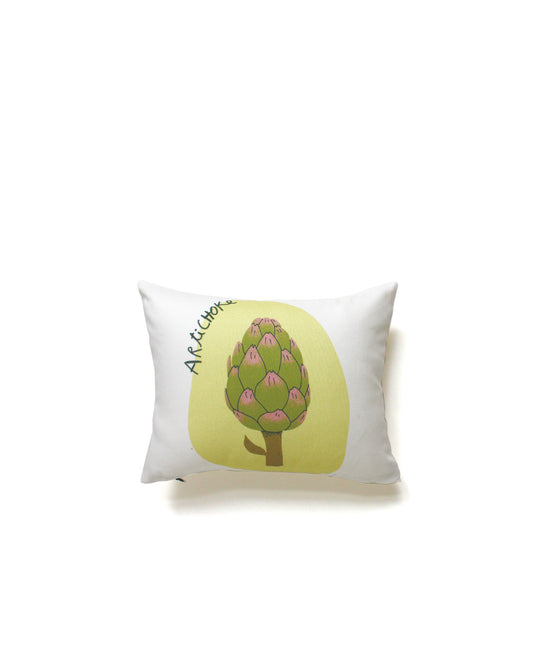 Veggie decorative cushion in vegetable print, made from organic cotton, eco-friendly, perfect for kids' rooms and modern home decor.