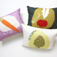 Veggie decorative cushion in vegetable print, made from organic cotton, eco-friendly, perfect for kids' rooms and modern home decor.