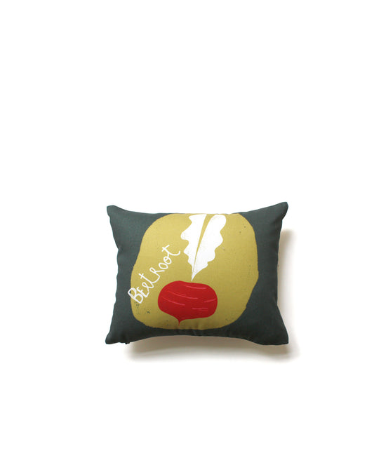 Veggie decorative cushion in vegetable print, made from organic cotton, eco-friendly, perfect for kids' rooms and modern home decor.