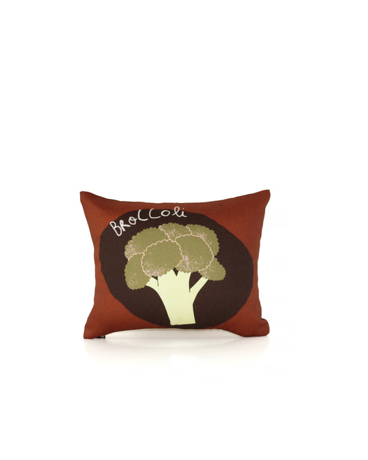 Veggie decorative cushion in vegetable print, made from organic cotton, eco-friendly, perfect for kids' rooms and modern home decor.