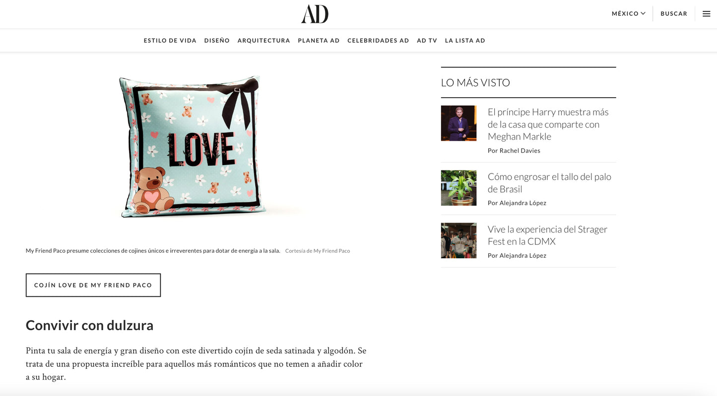 LOVE silk cushion at Architectural Digest Spain designer cushions, silk scarfs, rugs and bags - My Friend Paco