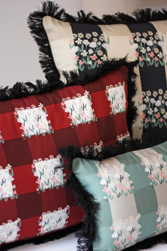 Plaid pattern fringed large cushion by My Friend Paco