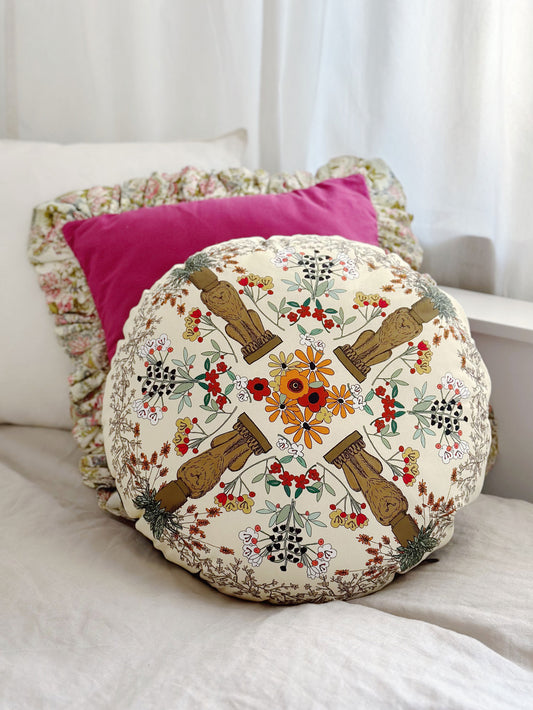 tropical jungle vibes round pillow with wild life pattern design
